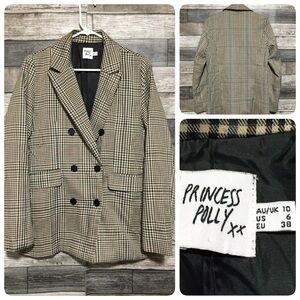 Princess Polly Women's Black and Tan Plaid Blazer